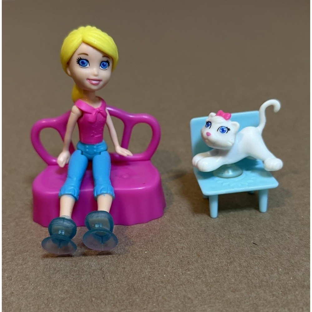 Polly Pocket Wall Party Kitty Cat Figure Suction Cup Doll Pet Kitten Chairs 4pc